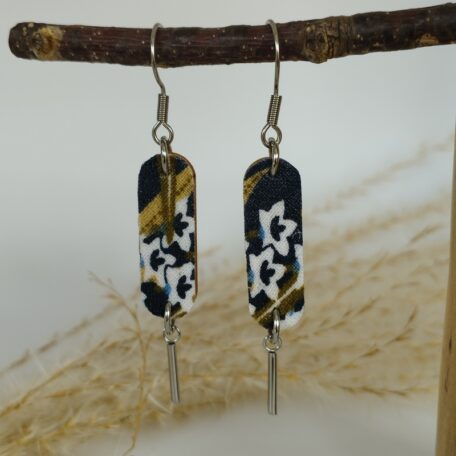 Boucles d'oreilles tissu motif bleu et tige acier