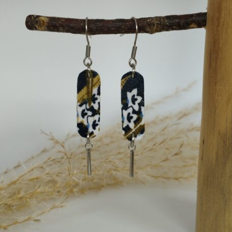 Boucles d'oreilles tissu motif bleu et tige acier