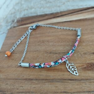 Bracelet floral noir/rose/orange