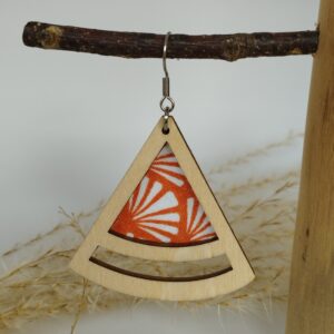 Boucles d'oreilles triangle tissu orange et blanc